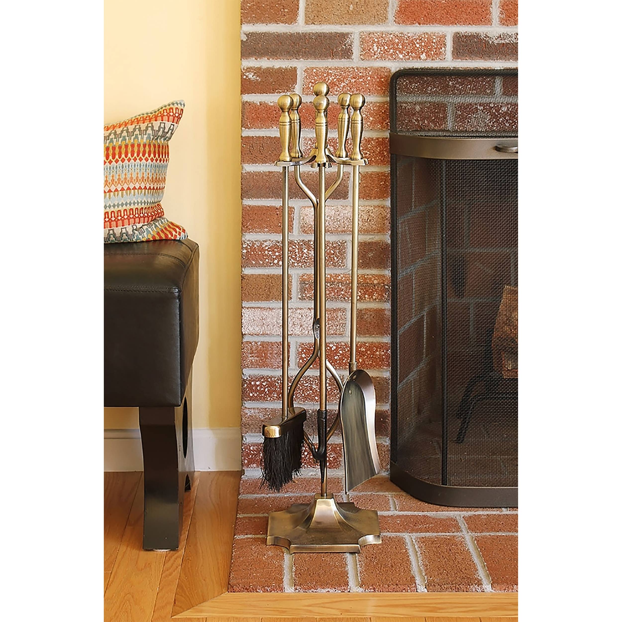 Fireplace Set, Antique Brass