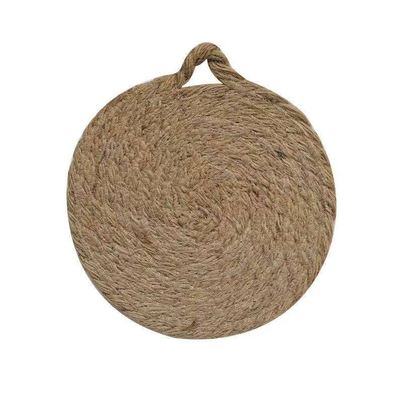 Round Woven Natural Trivets with Handle