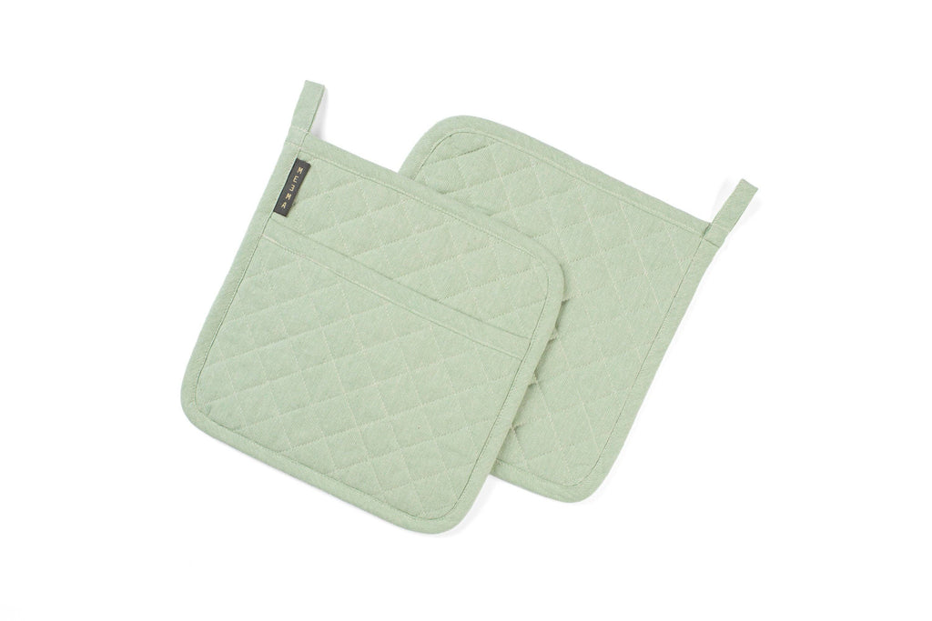 Quilted Pot Holders Set of 2 – Upcycled Cotton, Durable