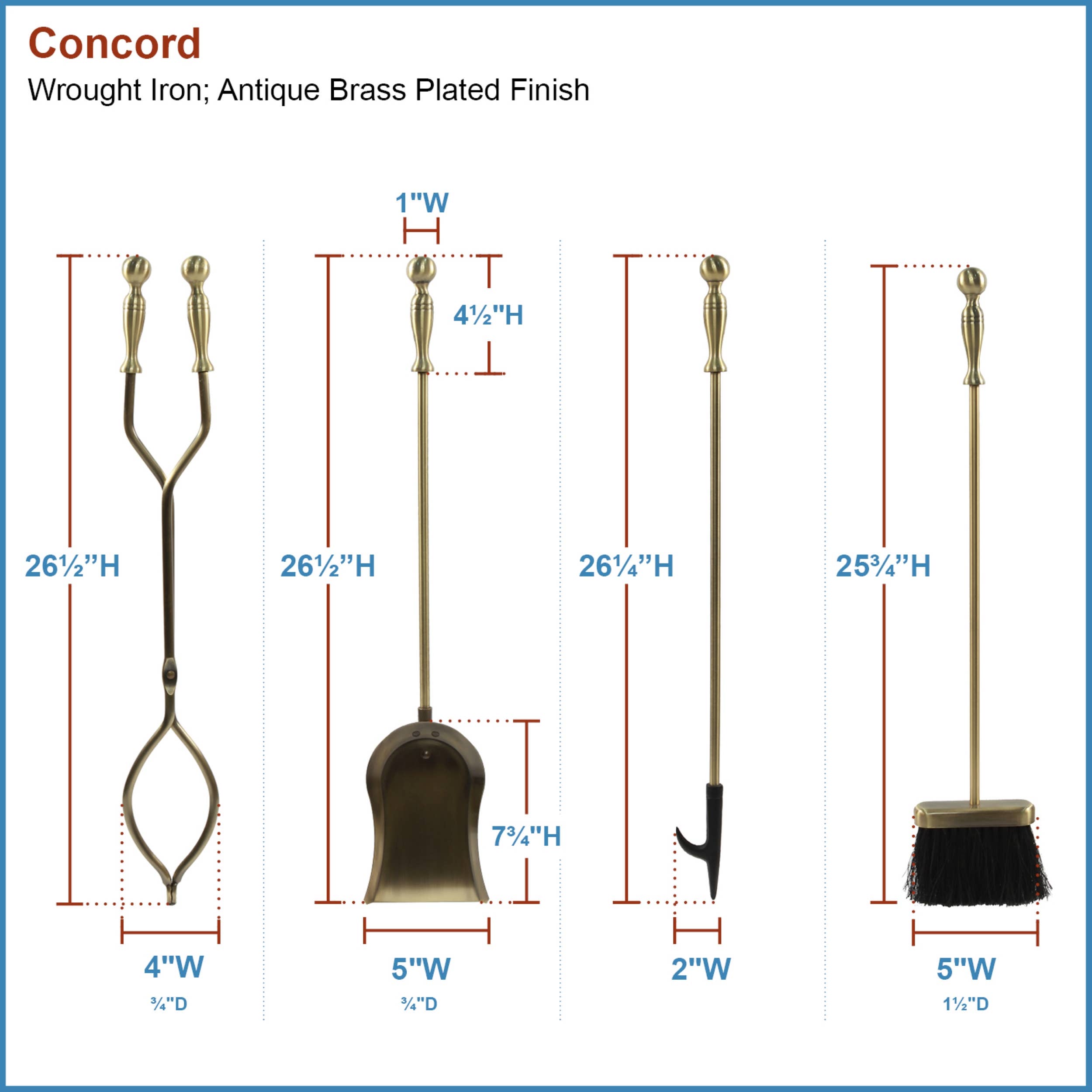 Fireplace Set, Antique Brass